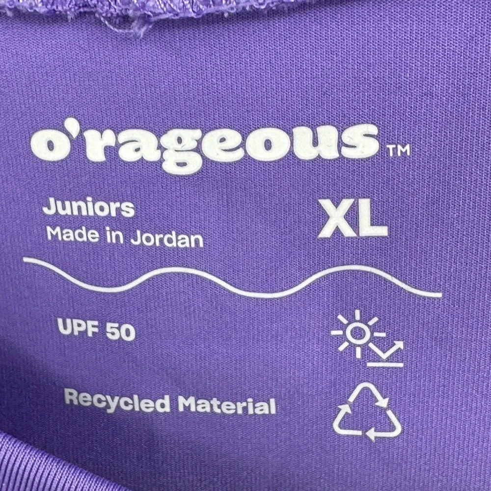 O'rageous Rash Guard Juniors XL Purple Retro Floral Raglan UPF 50 Swim Top
